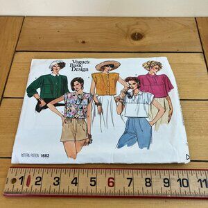 Cropped Blouse Shirt Sewing Pattern Vogue 1682 Vintage 1986 Uncut Size 12-14-16